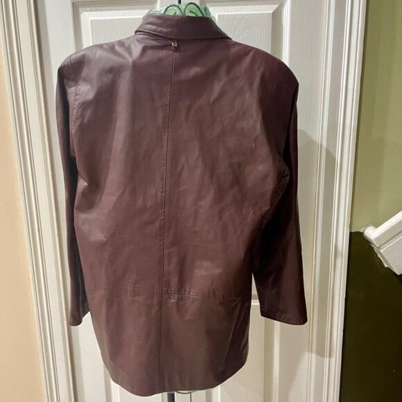VTG ETIENNE AIGNER COAT BLAZER LEATHER MAROON SZ S OVERSIZED DARK ACADEMIA - Picture 2 of 16